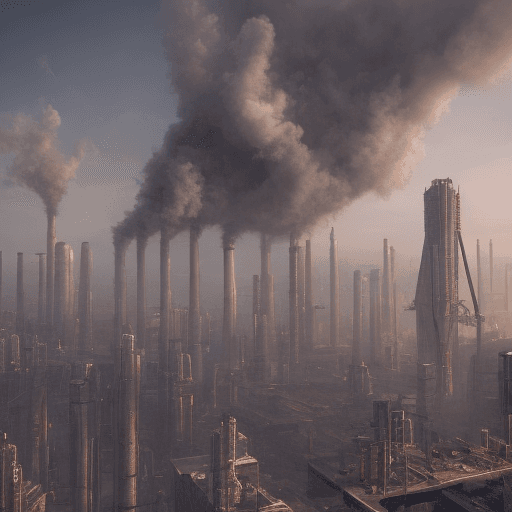 AI generated: A photo of a city in the sky, diesel-punk style,bleak,ultra realistic, many building, industrial cit...