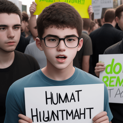 AI generated: Young guy advocating for human rights
