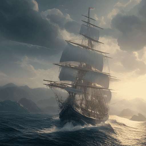 AI generated: Photo of a ultra realistic sailing ship, dramatic light, pale sunrise, cinematic lighting, battered,...