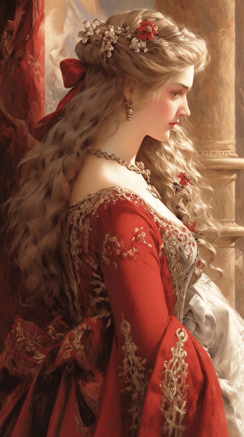 AI generated: Cross section of a vintage photograph of a glamorous lady from the Renaissance Dynasty in an exquisi...