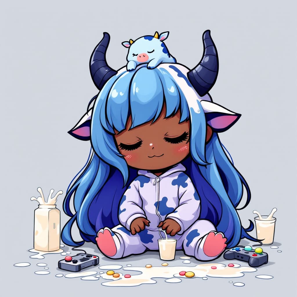 AI generated: Thick outline, best quality,grey blue theme,outline,
(chibi:1.2),(absurdly long hair,gradient hair:1...