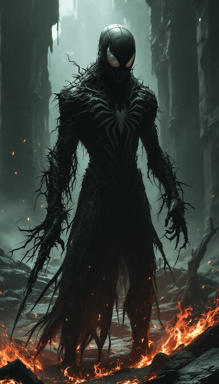 AI generated: dystopian style The evil grotesque spiderman. bleak, post-apocalyptic, somber, dramatic, highly deta...