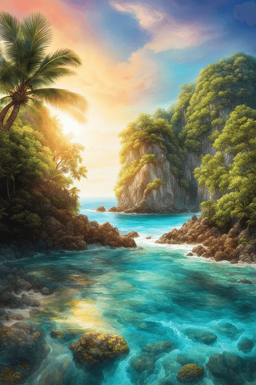 AI generated: Fantasy Realism Malaysia, this hidden paradise offers tourists pristine beaches, crystal clear water...