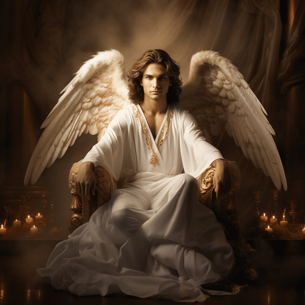 AI generated: photo of Angel Gabriel, an exquisite portrait of Angel Gabriel in his celestial form, the image capt...