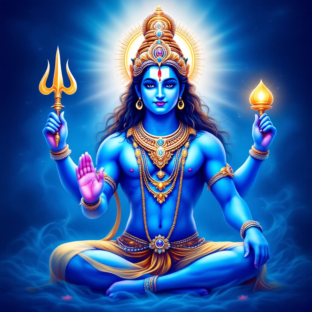 AI generated: "Lord Vishnu, the preserver and protector in Hindu mythology, is depicted as a divine figure of imme...