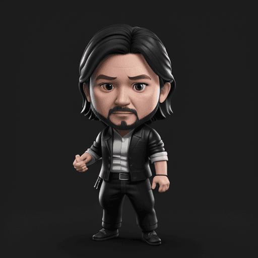AI generated: Chibi-style, 3D, 8K render of a detailed representation of Jonh wick, full total body