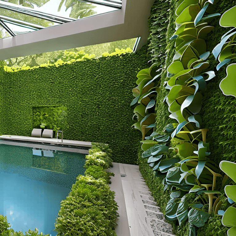 AI generated: house swimming pools with lush ivy, in the style of post-apocalyptic ruins, pre-raphaelite-inspired,...