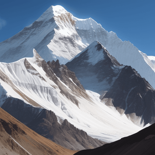 AI generated: Hyper realistic eye level exterior photo of Cho Oyu mountain in summer without people.