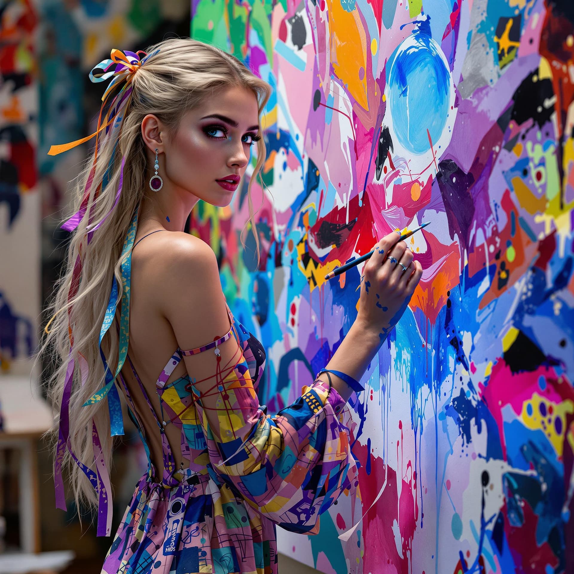 AI generated: A pretty, visionary artist with a slender form and bright, expressive eyes that seem to glow with cr...