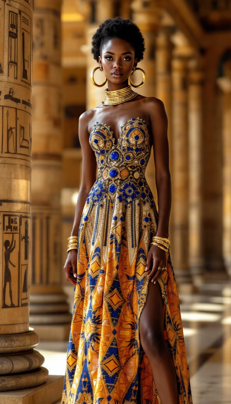 AI generated: A photo of a 21-year-old Nubian Kandake (queen) looking like Lupita Nyong'o, super exposing a hand-b...