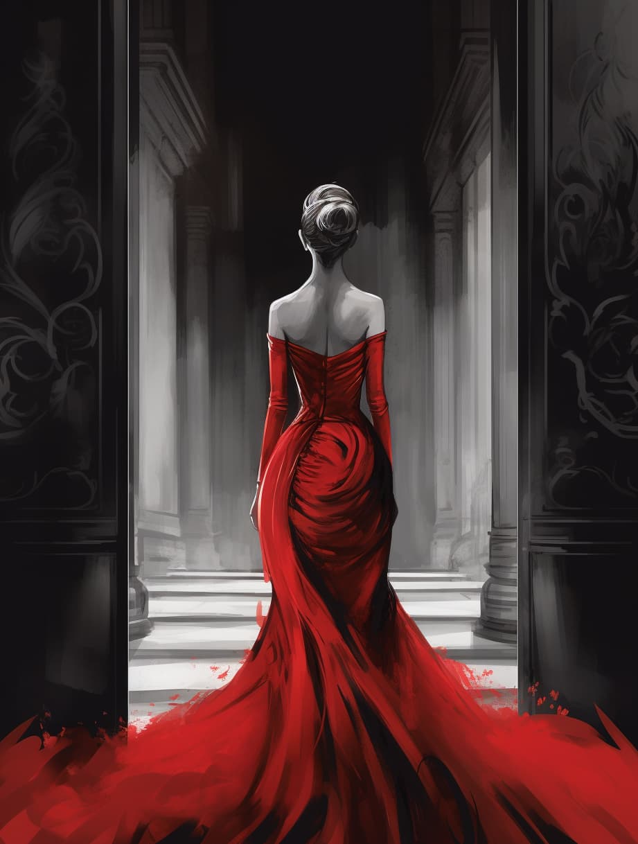 AI generated: a painting of a woman in a red dress, digital art, inspired by Nicolas Carone, tumblr, digital art, ...