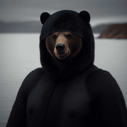AI generated: A stern 2, bear in a dark coat, in a headdress, medium shot, cinematic photography --s 1000 --no peo...