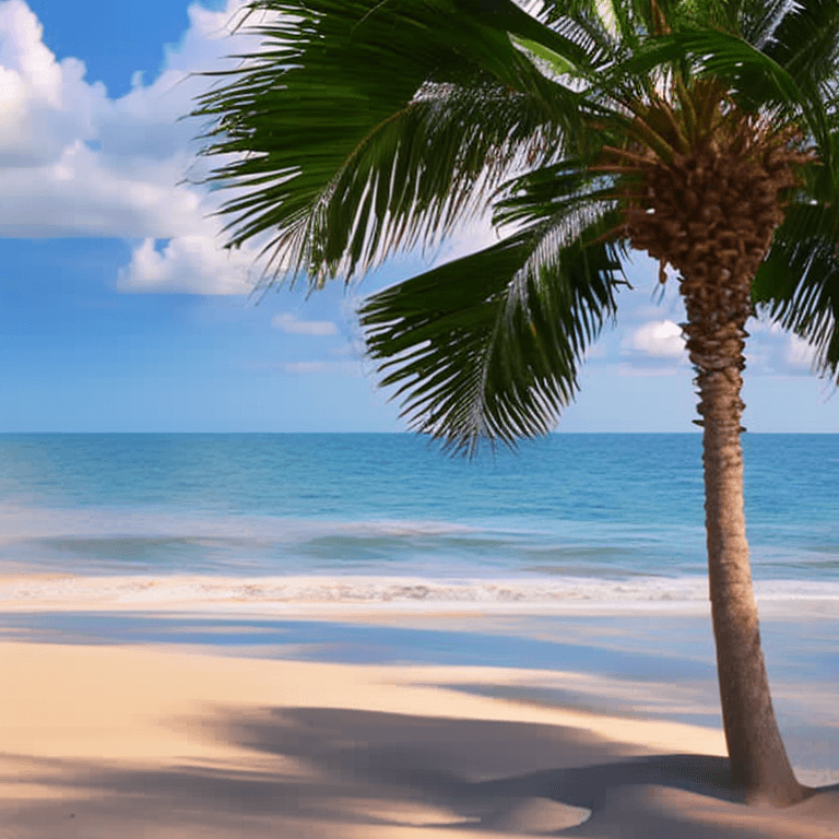 AI generated: photorealistic oil on canvas,,
sparse clouds, soaring sky, beach,
beautiful setting, early evening, ...