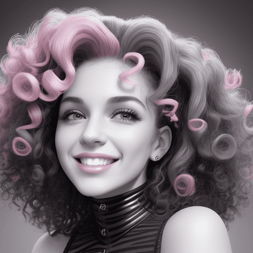 AI generated: woman smiling in black and white with curly hair, in the style of y2k aesthetic, Spanish pop culture...