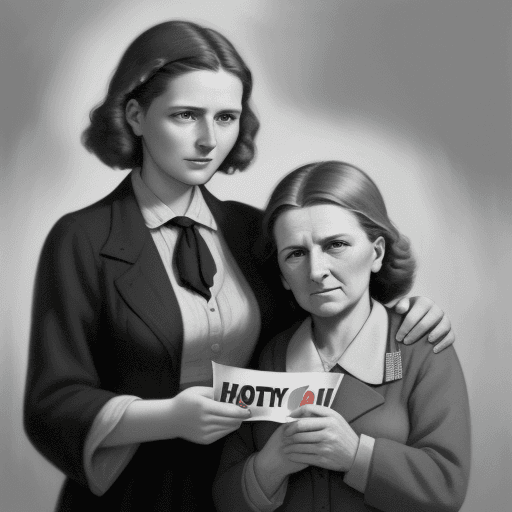 AI generated: Portrait from 1940, a 40-year-old woman hands her mother ((a left-wing candidate leaflet)) behind th...