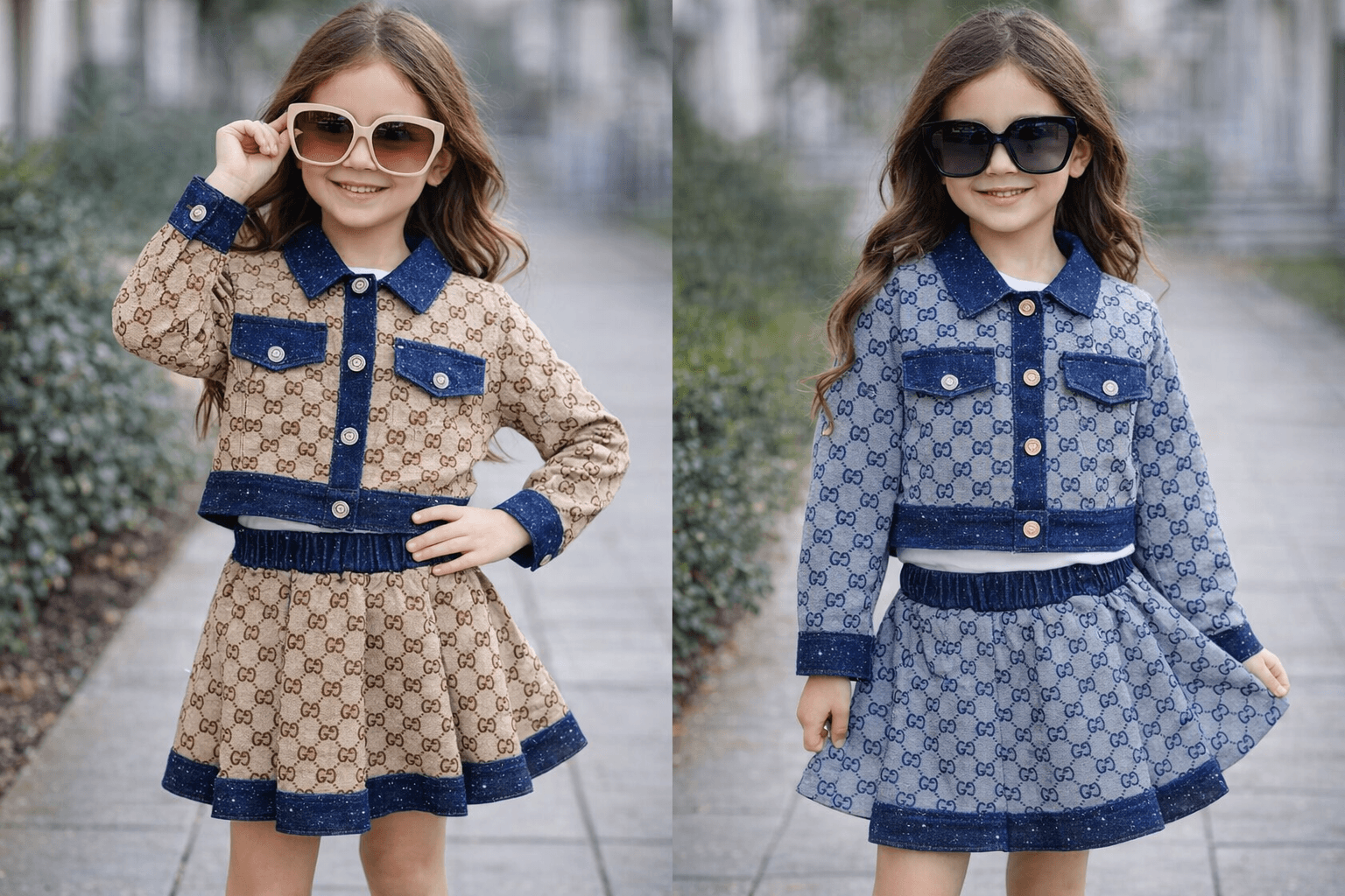 AI generated: A complete image of 2 girls wearing this clothes with different poses