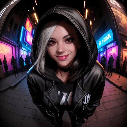 AI generated: Beautiful woman, Street fashion, Wearing a hooded jacket, Wearing boots, extra detailed face, Highly...