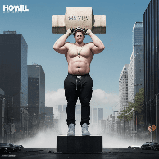 AI generated: Create a cover art for a rap song named "Flow Pesao", depicting a Latin white thin guy facing a big ...