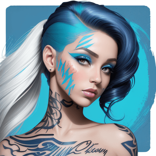 AI generated: beauty beauty model tattoo designs by karimah, hair coloring for a woman, in the style of silkscreen...