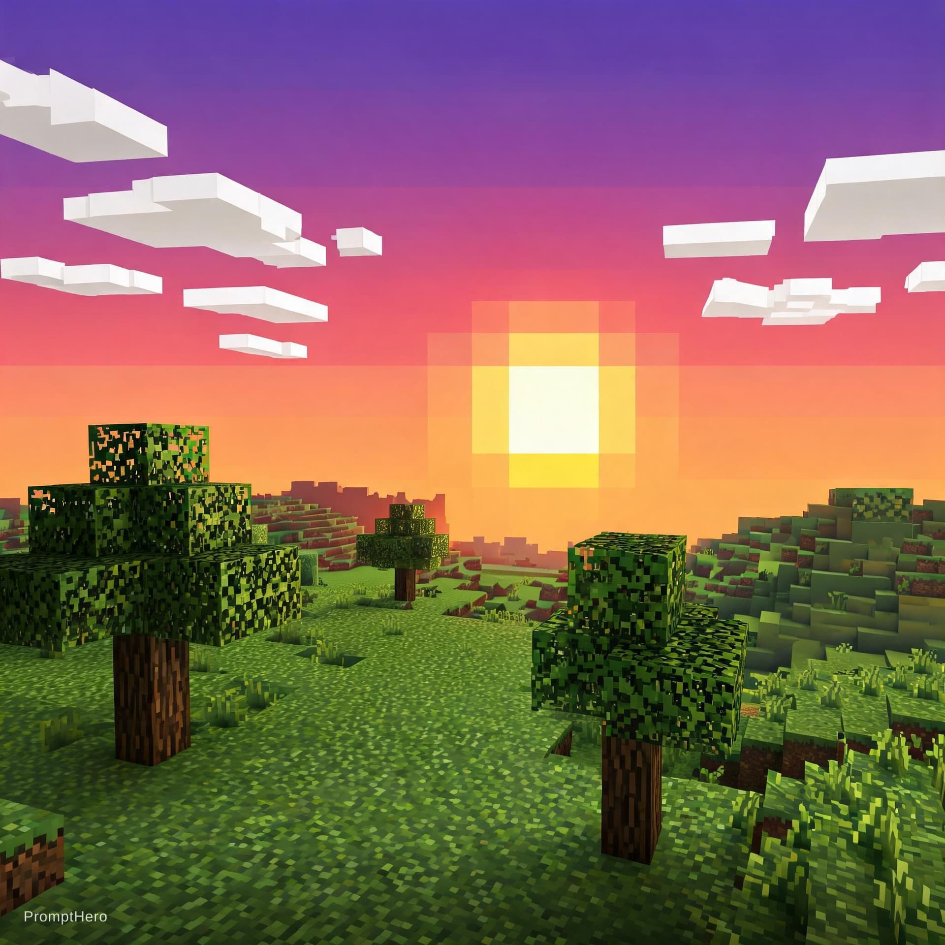 AI generated: Make a Minecraft sunset 
