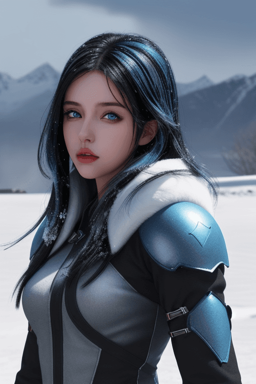 AI generated: best quality, extremely detailed, beautiful girl, dark black hair with blue highlights, blue eyes, u...