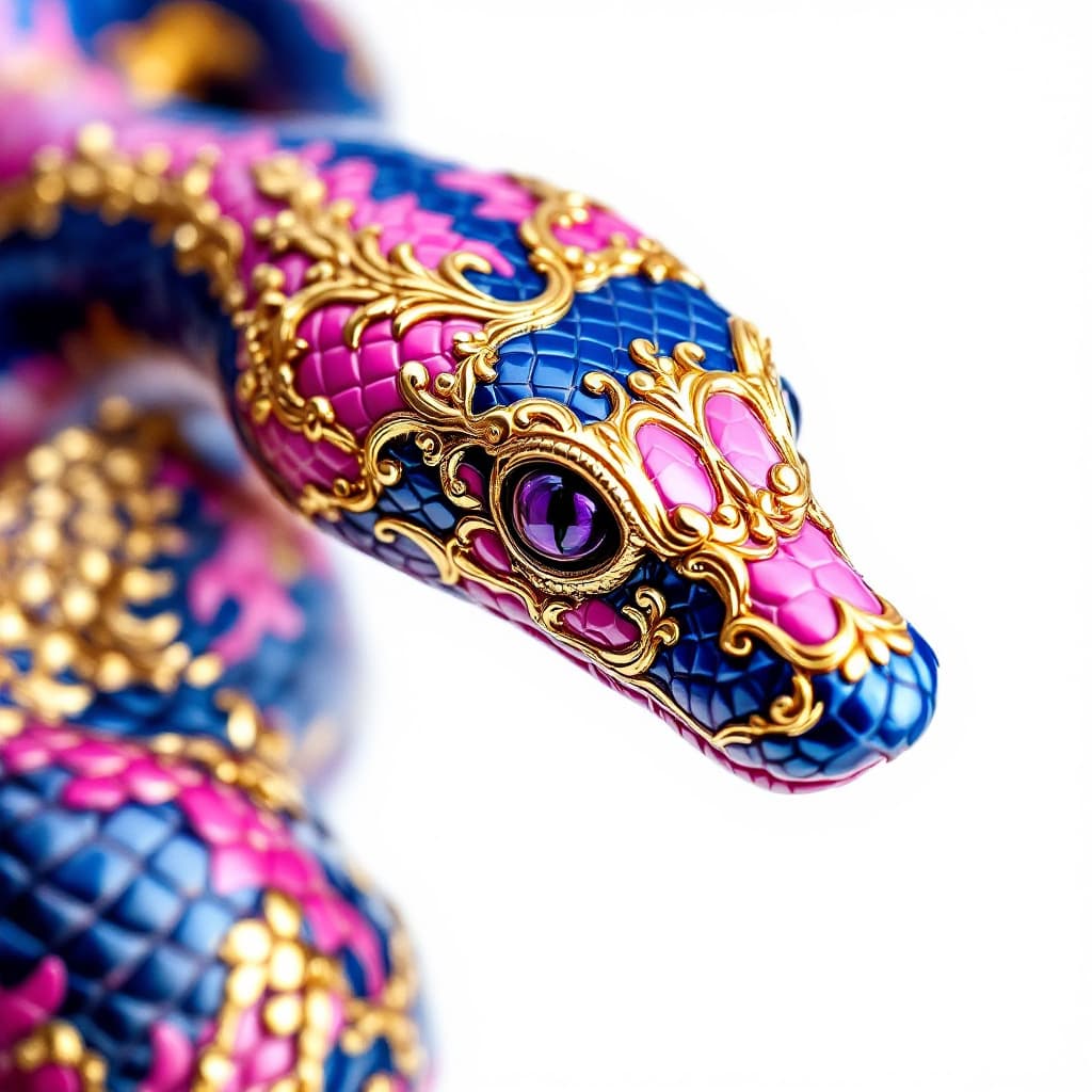 AI generated: A detailed, ornate snake, positioned in the center of the image.  The snake's body is depicted with ...