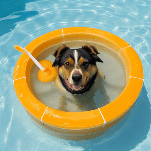 AI generated: A dog swimming in a pool of orange juice