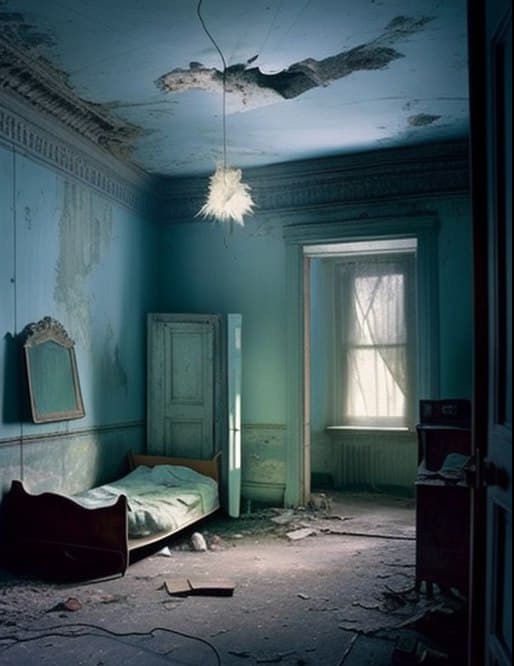 AI generated: photography by tim walker liminal abandoned room, film still by gregory crewdson, limited color pale...
