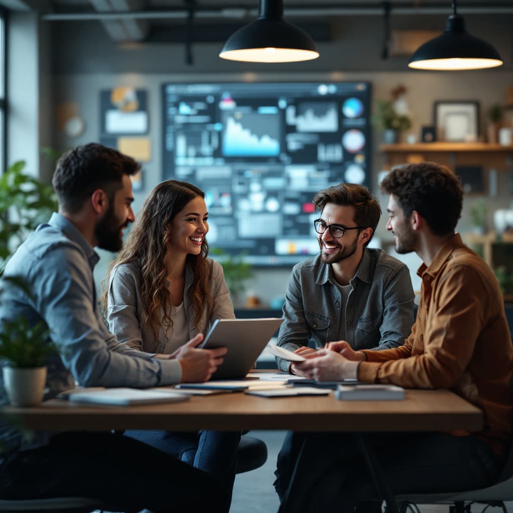 AI generated: Group of dynamic people, men and women, discussing with each other, technical IT background in a fri...