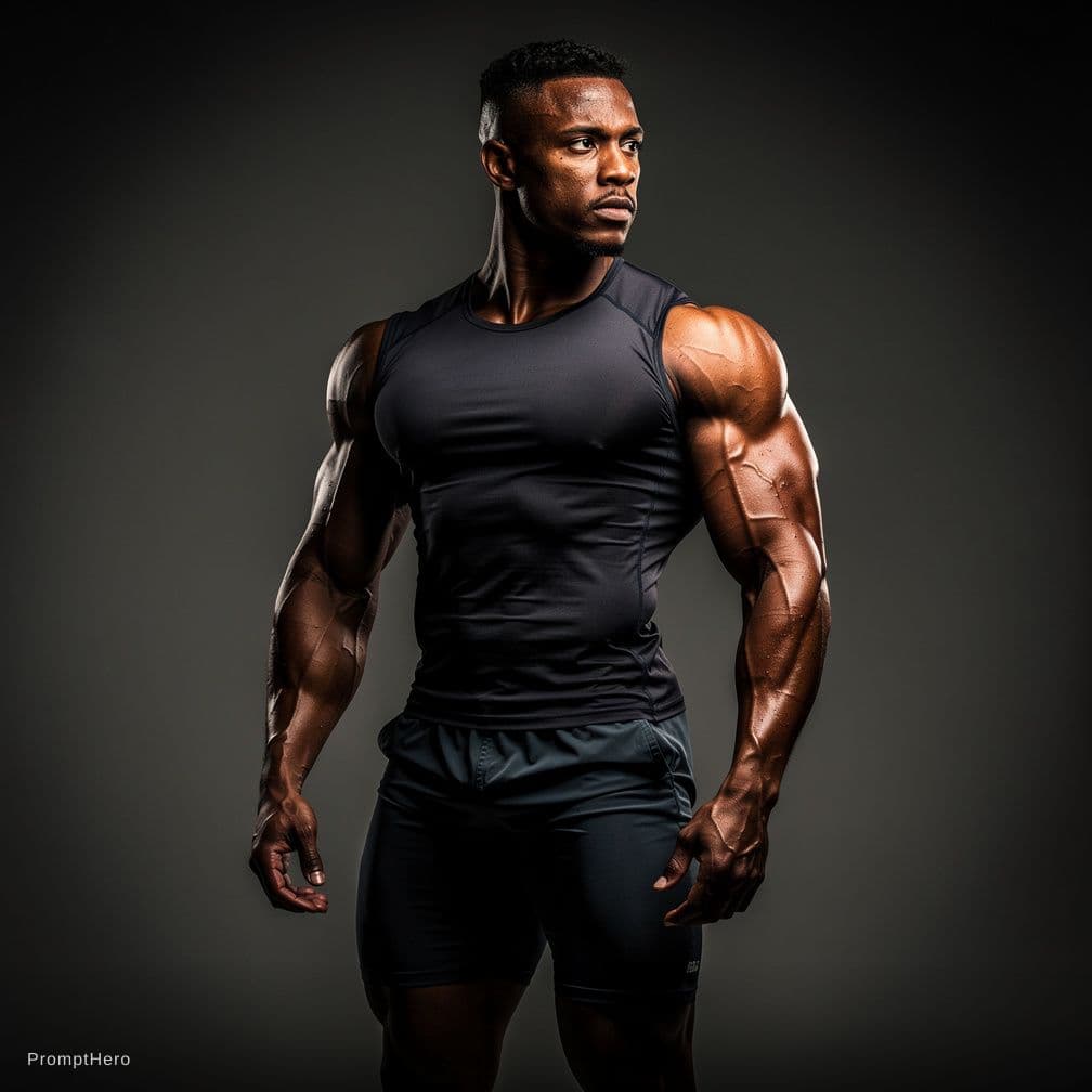 AI generated: create an image of a body builder black man with a huge bulge
