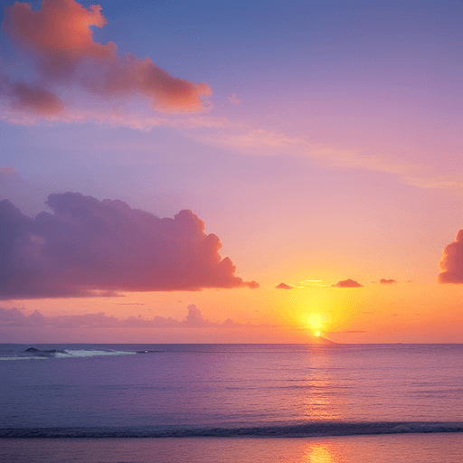 AI generated: **A sunset over the beach in the city of Bali captured in a realistic, high-quality photograph. Clea...