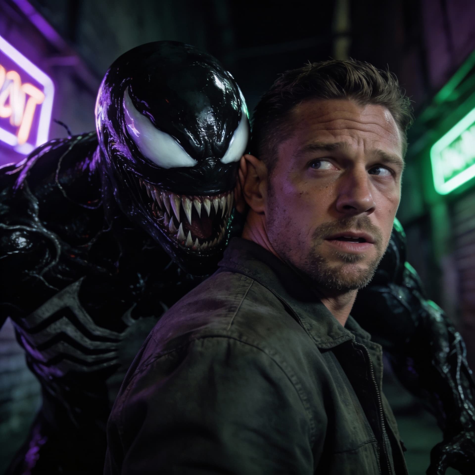 AI generated: Venom is talking to Tom Hardy behind his back
