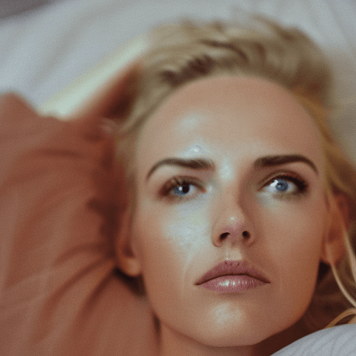 AI generated: A high resolution picture of a blonde woman. She has freckles on her face. She is wearing with lace ...