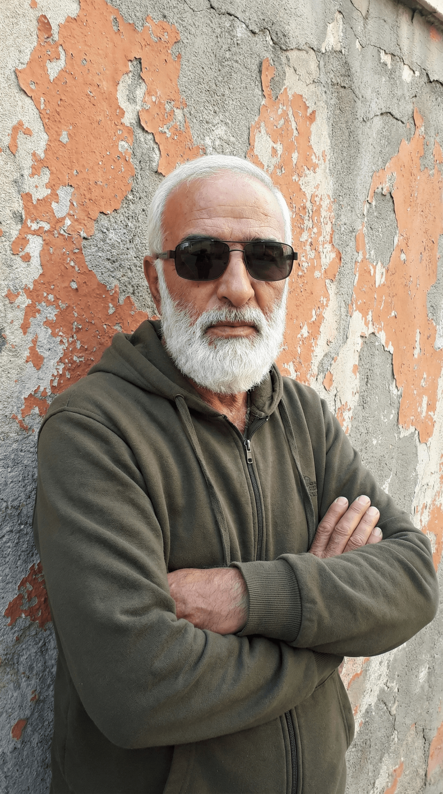 AI generated: (portrait of an aged man:1.2) with a (full white beard and neatly cut white hair:1.1), wearing (sung...