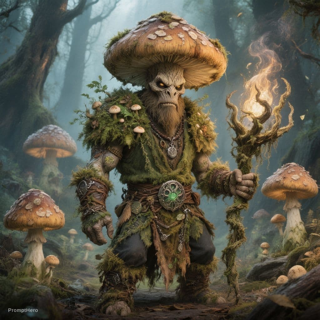 AI generated: A evil Malevolent Nefarious Wicked Rotten myconid monster charachter (Myconids, also known as fungus...