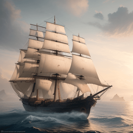 AI generated: Photo of a ultra realistic sailing ship, dramatic light, pale sunrise, cinematic lighting, battered,...