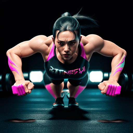 AI generated: Cyberpunk illustration, highly detailed, full body, workout, exercise, crossfit, neon, colorful, vib...