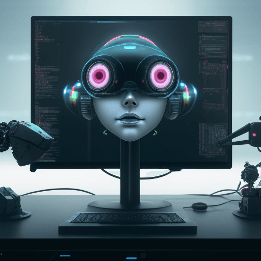 AI generated: a computer monitor sitting on top of a desk, a computer rendering, inspired by Mike Winkelmann, comp...