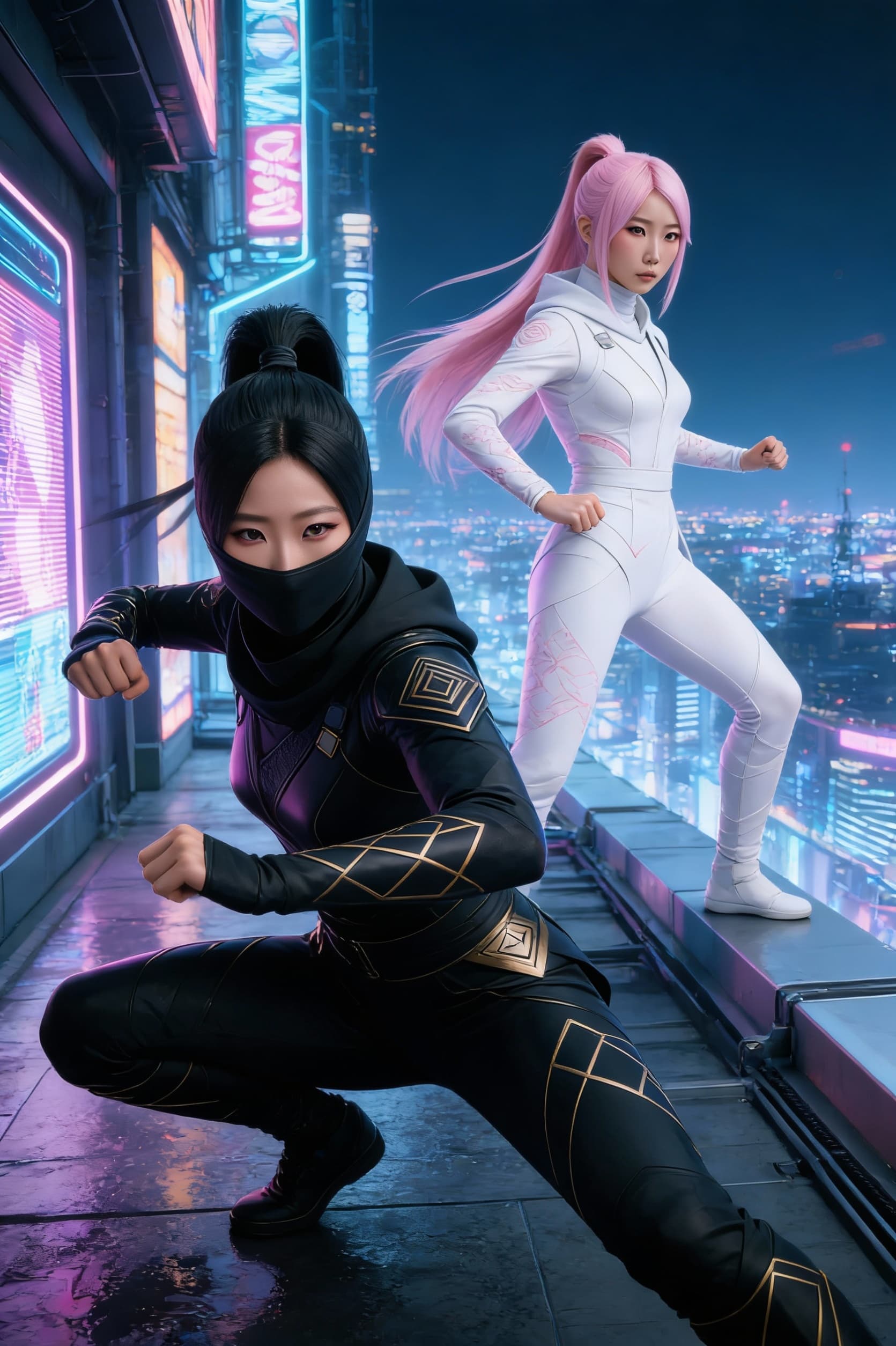 AI generated: Image one is Ri'iko Kik'uchika, the cold Vitari Master and skilled killer and Image two is Hi'karii ...