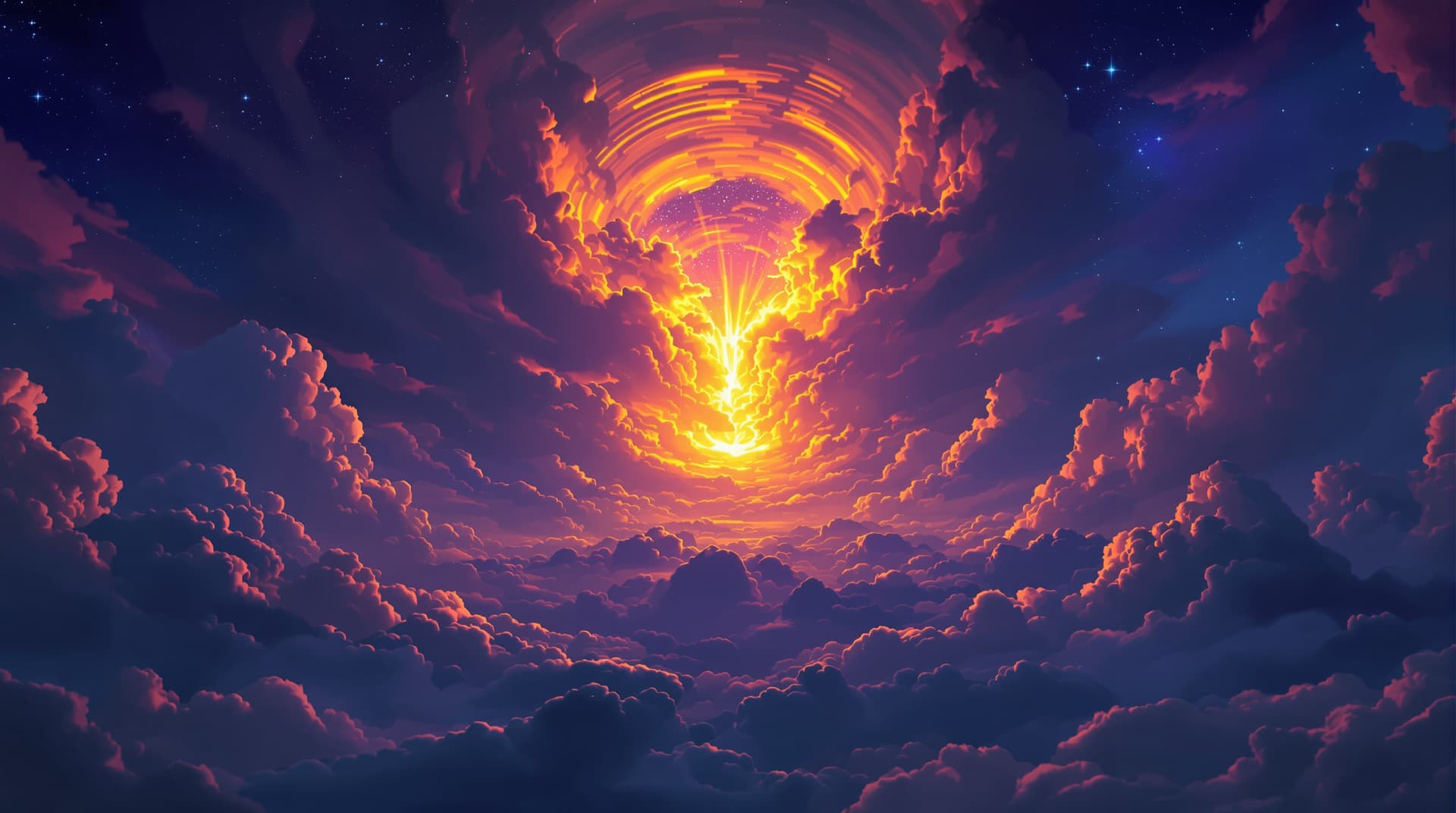 AI generated:  A breathtaking matte painting depicting a fantastical twilight sky, illuminated by a vibrant, pulsi...