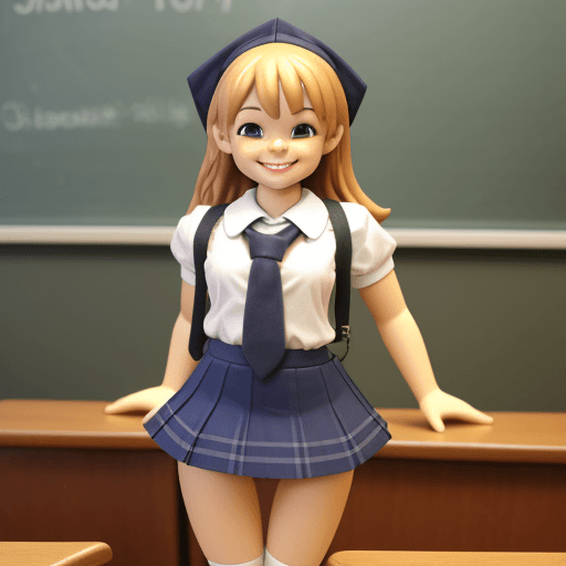 AI generated: tiny schoolgirl 3 foot tall, secure and sexy, smiling