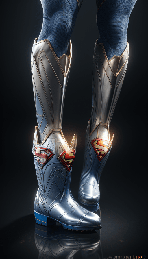 AI generated: boots on the table with the design and character of Superman boots is gold and blue
dark, no waterma...