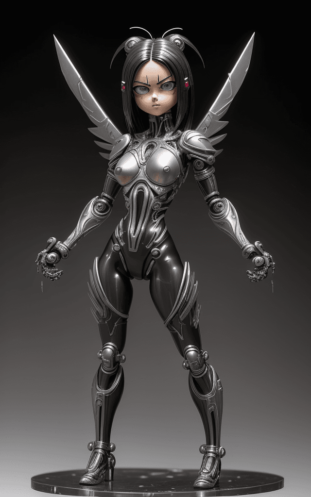 AI generated: in a complex background close-full-body figurine of little Alita The Battle Angel(Alita The Battle A...