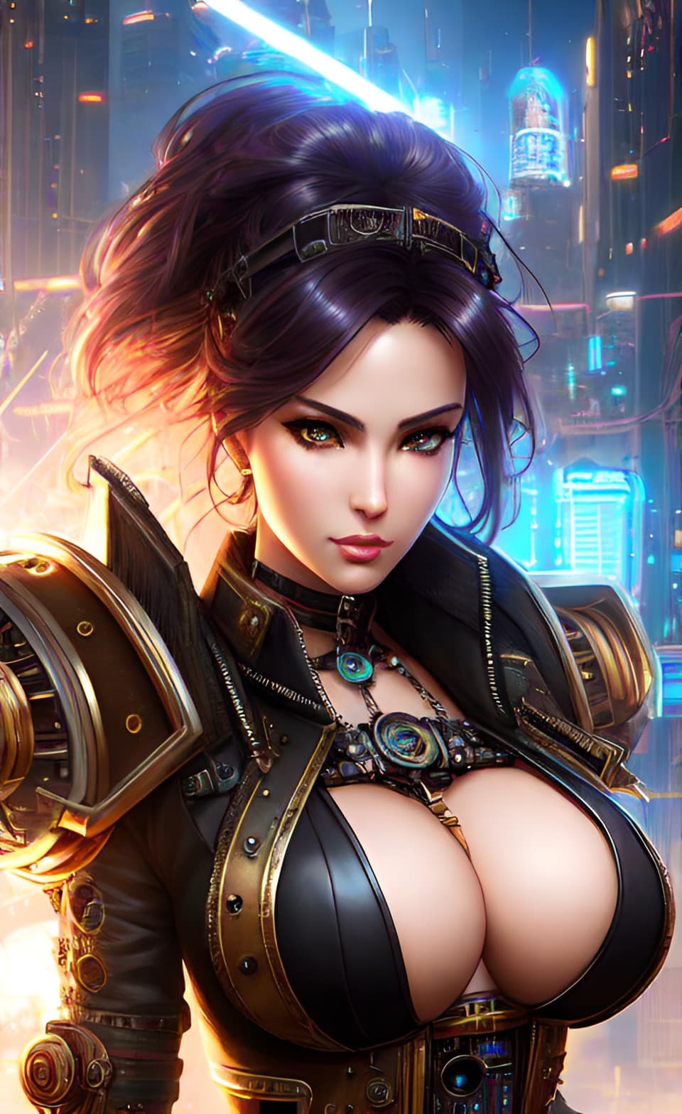 AI generated: beautiful stunning attractive steampunk cyberpunk female, body armor, hyper realism, ultra realistic...
