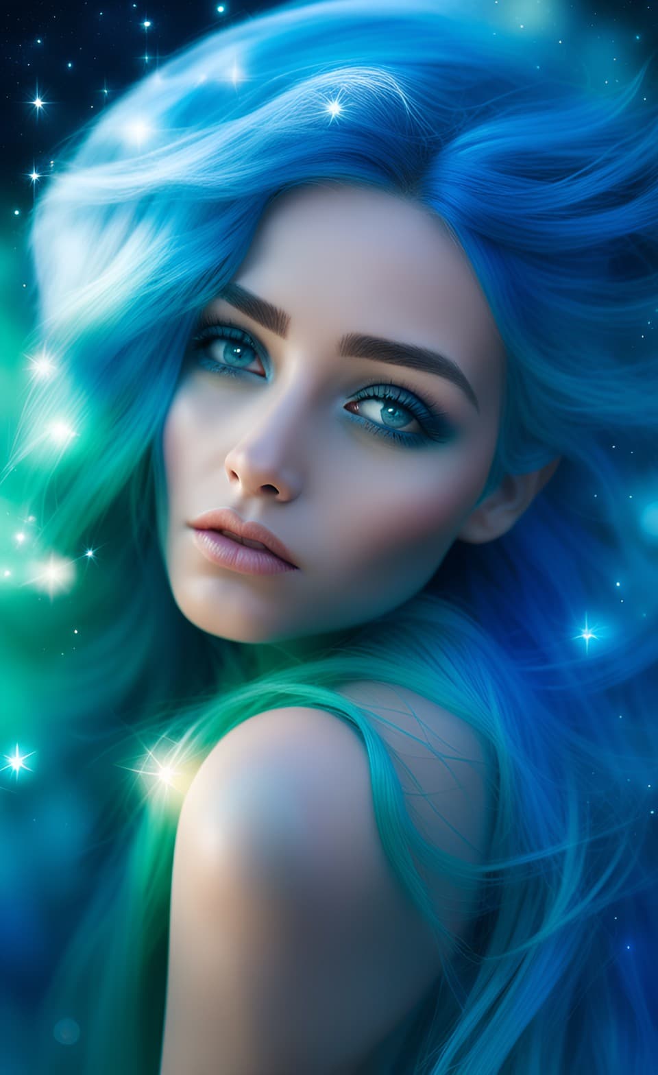 AI generated: An ethereal female alien being portrait, makeup, smooth, mesmerizing otherworldly beauty and enigmat...