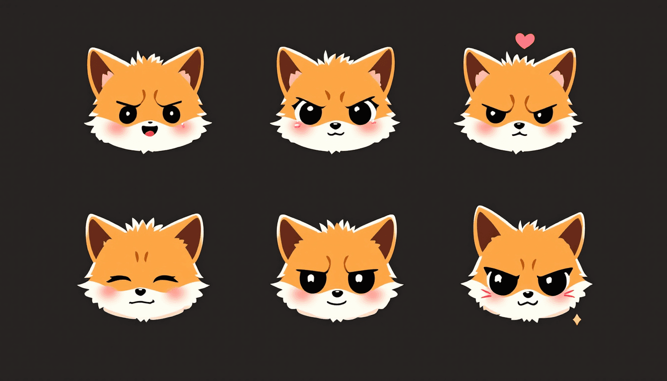 AI generated: "A set of five ultra-cute chibi-style fox face emojis designed for Discord. Each emoji features a sm...
