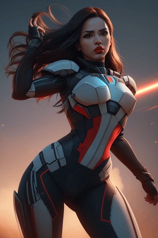 AI generated: (1girl, full body), action scene, dynamic pose, Beautiful latina woman, kpop idol, long hair, wind i...