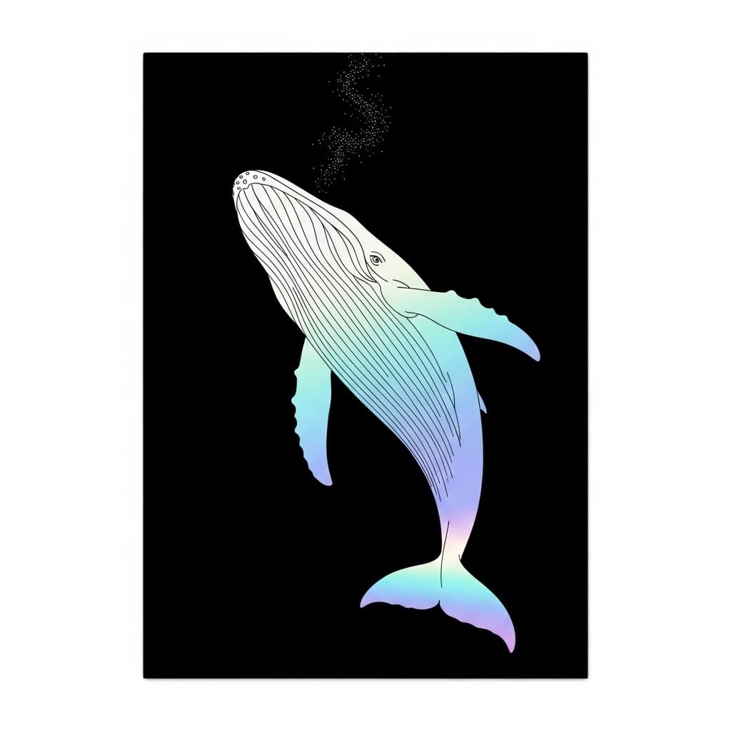 AI generated: Vertical poster on (near‑black void): a (((colossal whale silhouette)))!!! sweeps diagonally and fil...