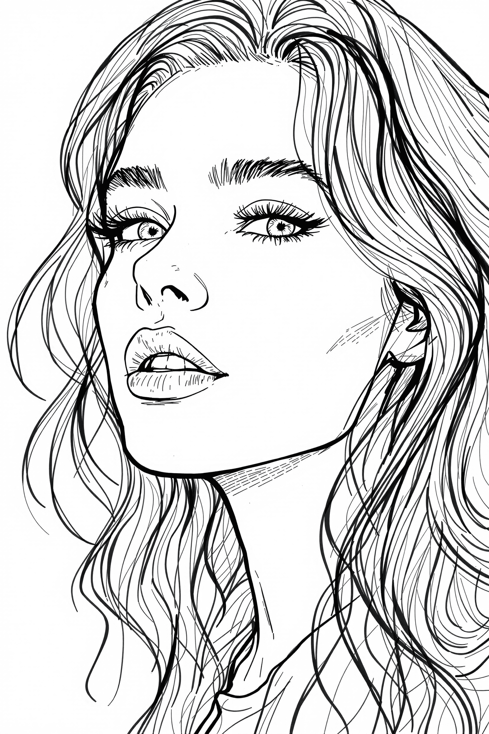 AI generated: woman, black lines white background, clean simple line art, no background, clean coloring book page,...