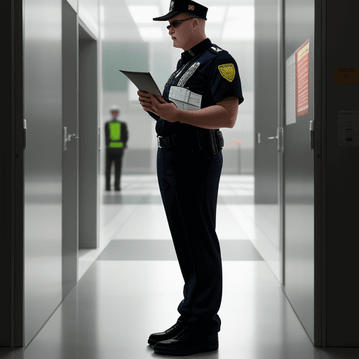 AI generated: a security guard are patrolling, and there is a patrol reader in his hand
